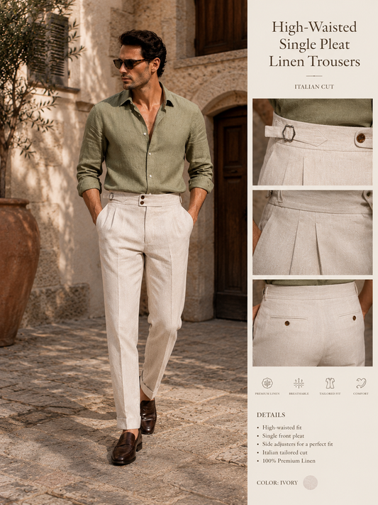 High-Waisted Linen Trousers